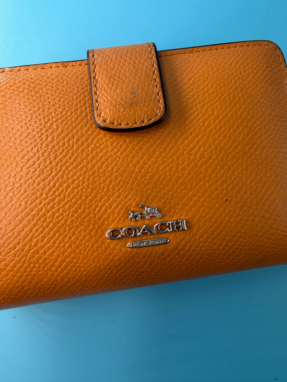 Coach Tangerine Orange Compact Wallet Zip Flaw Project Snap ID Card Holder - Picture 2 of 9